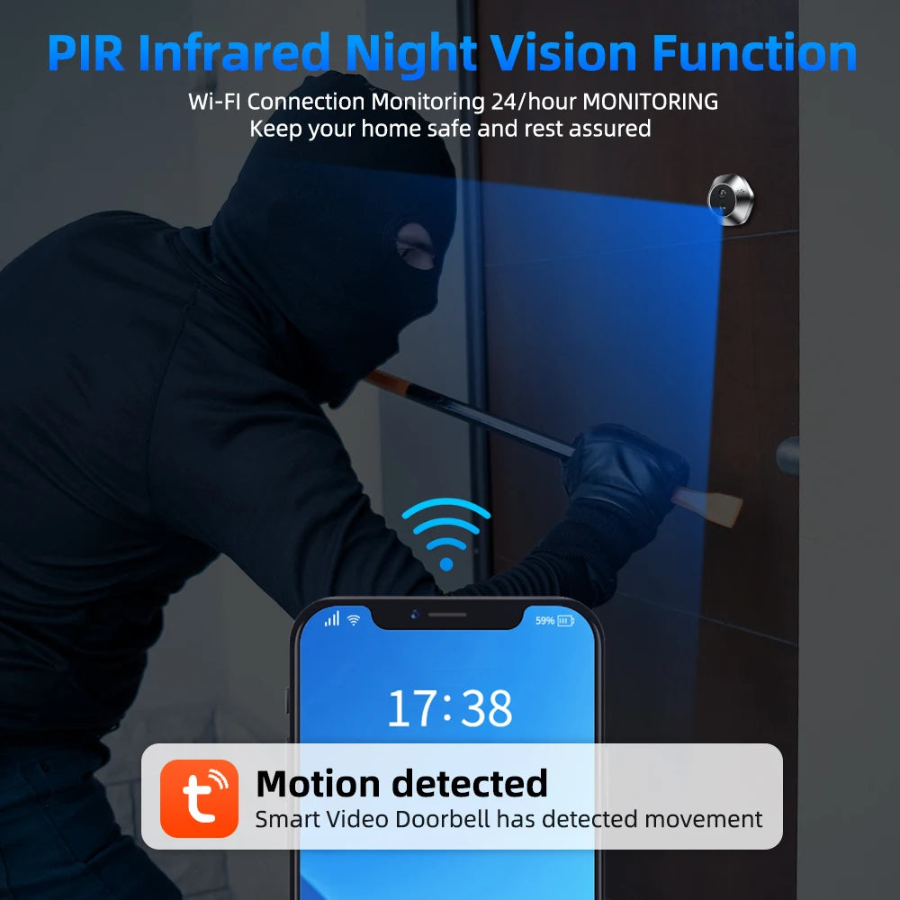 Awapow 4.3" Tuya Smart Doorbell Camera – WiFi Peephole Viewer with PIR Motion Detection & Two-Way Audio