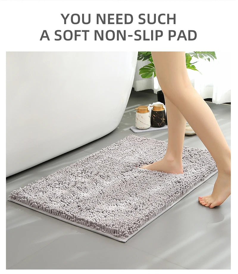Blue Chenille Bathroom Rug – Super Absorbent, Non-Slip Shower Mat (40×60cm)
