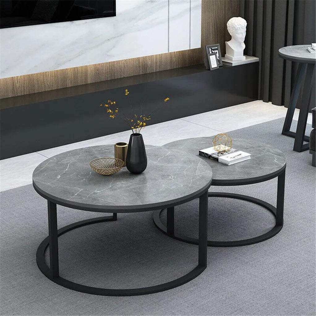 Accent Table - Marble & Gold Nesting – Set of 2 - Modern Round with Stylish Storage Design