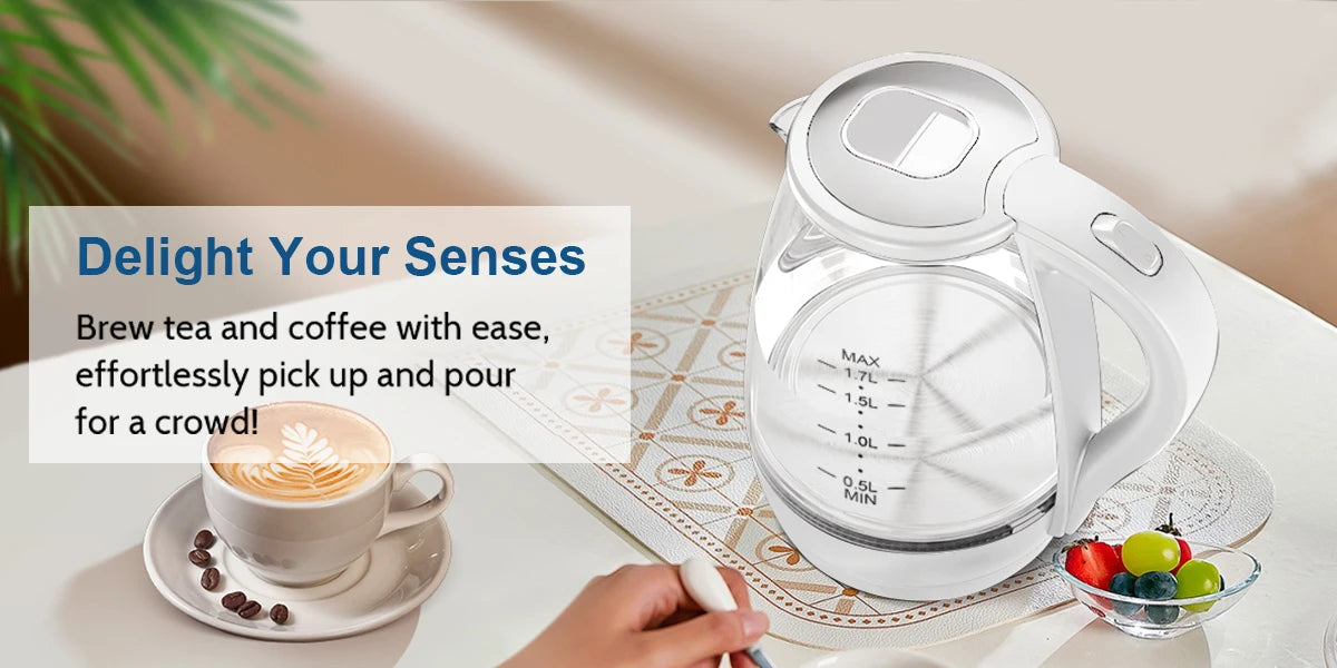 Electric Kettle- Electric Kettle with Water Dispenser - 1.7L Elegant Glass Tea Pot, 1100W Fast Boiling, LED Indicator, Auto-Shutoff