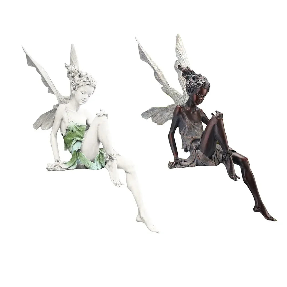 Figurine-Flower Fairy Sculpture, Garden Landscaping, Yard Art Ornament, Resin Turek Sitting Statue Outdoor