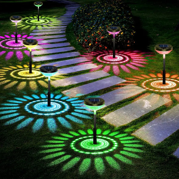 Solar-Powered LED Pathway Lights, Multicolor-Warm and White, IP67 Waterproof, Outdoor Garden, Yard, Lawn, Landscape