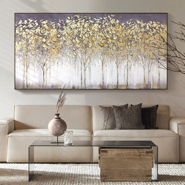 Canvas Art- A-Abstract Gold Leaf Oil Painting, Hand On Canvas, Modern Gold Foil Texture, Acrylic Painting, Large Wall Art, Living room, Home Decor