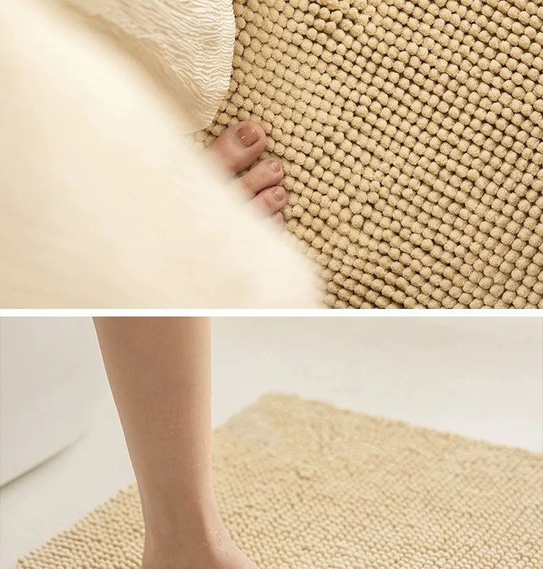 Bath Mat-Chenille, Encrypted Thickened, Short Plush, Strong Water-absorbent, Non-slip Bathroom Rug Carpet