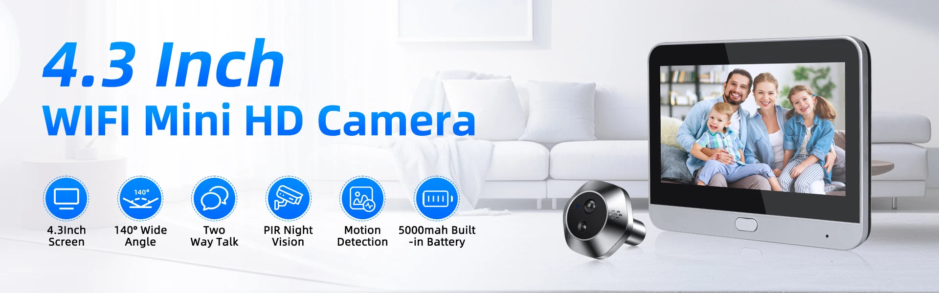 Awapow 4.3" Tuya Smart Doorbell Camera – WiFi Peephole Viewer with PIR Motion Detection & Two-Way Audio