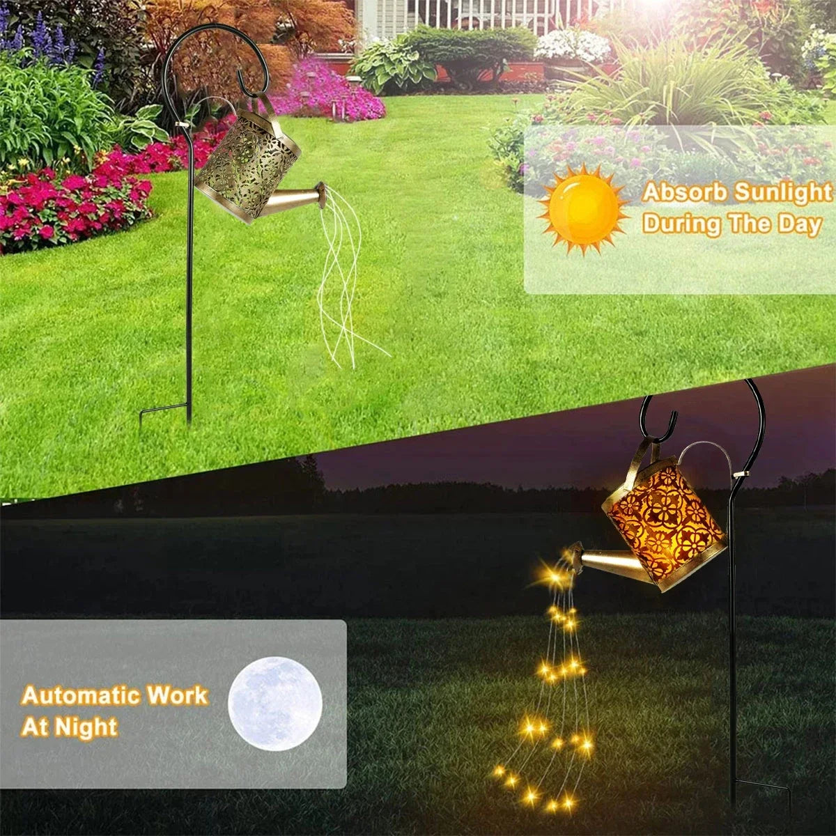Solar-Powered LED Watering Can Lantern – Waterproof Hanging Kettle Light for Outdoor Garden & Lawn Decor