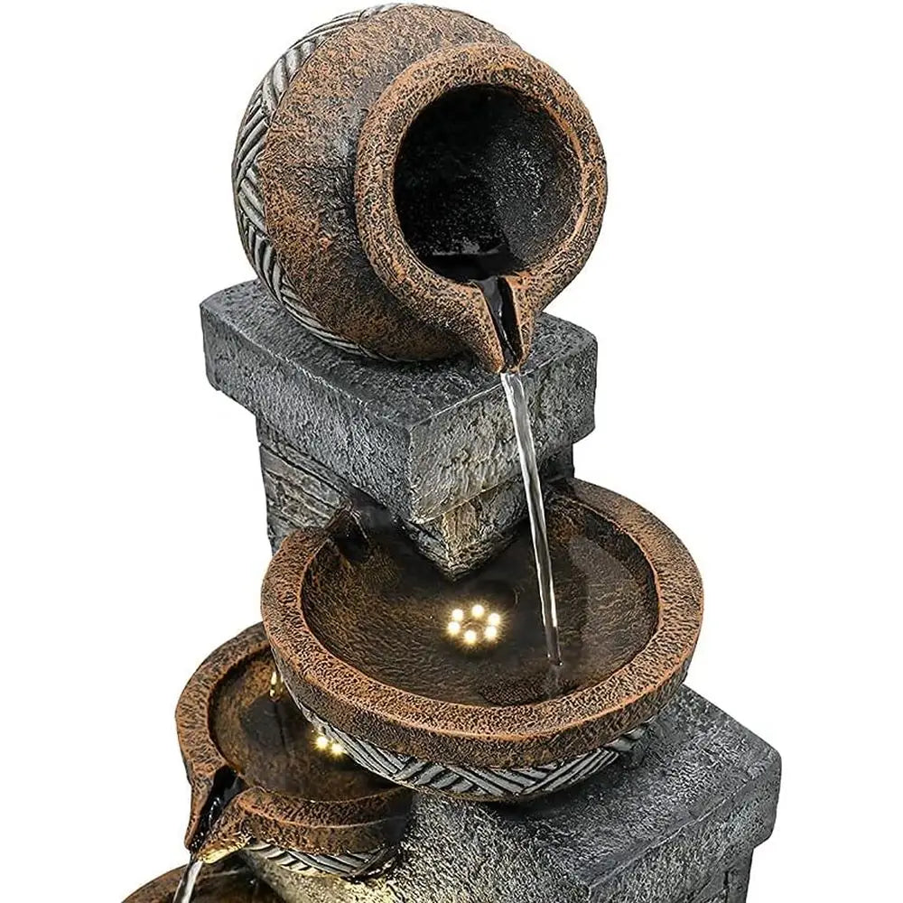 Water Fountain- 5-Tiers Indoor/Outdoor Water Fountain, 42.5 inches, Modern Floor-Standing Cascading Water Feature