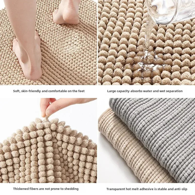 Bath Mat-Chenille, Encrypted Thickened, Short Plush, Strong Water-absorbent, Non-slip Bathroom Rug Carpet