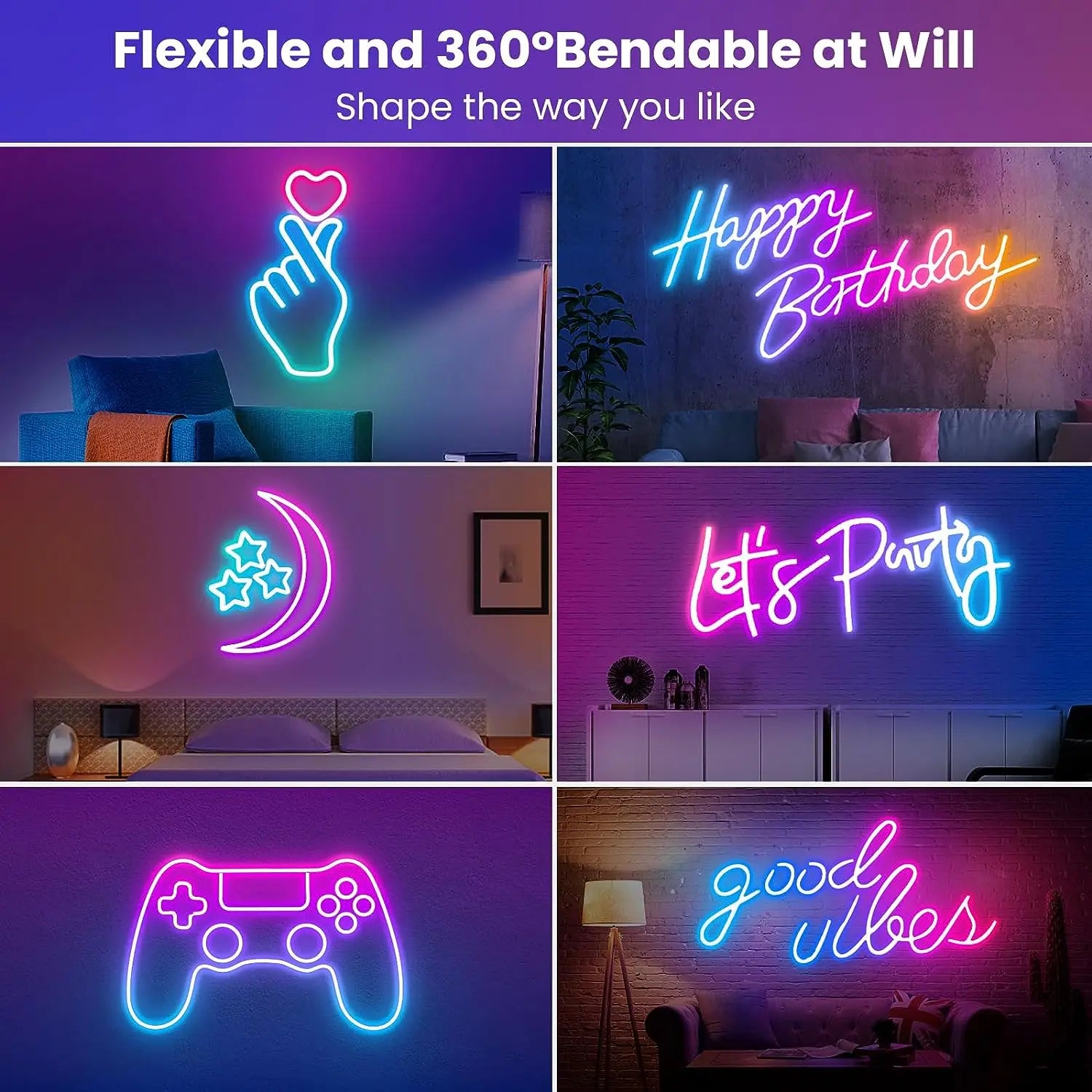 LED Rope Lights, Neon LED Lights For Bedroom Flexible LED Light Strip With Remote And APP Control RGB Lighting Strip
