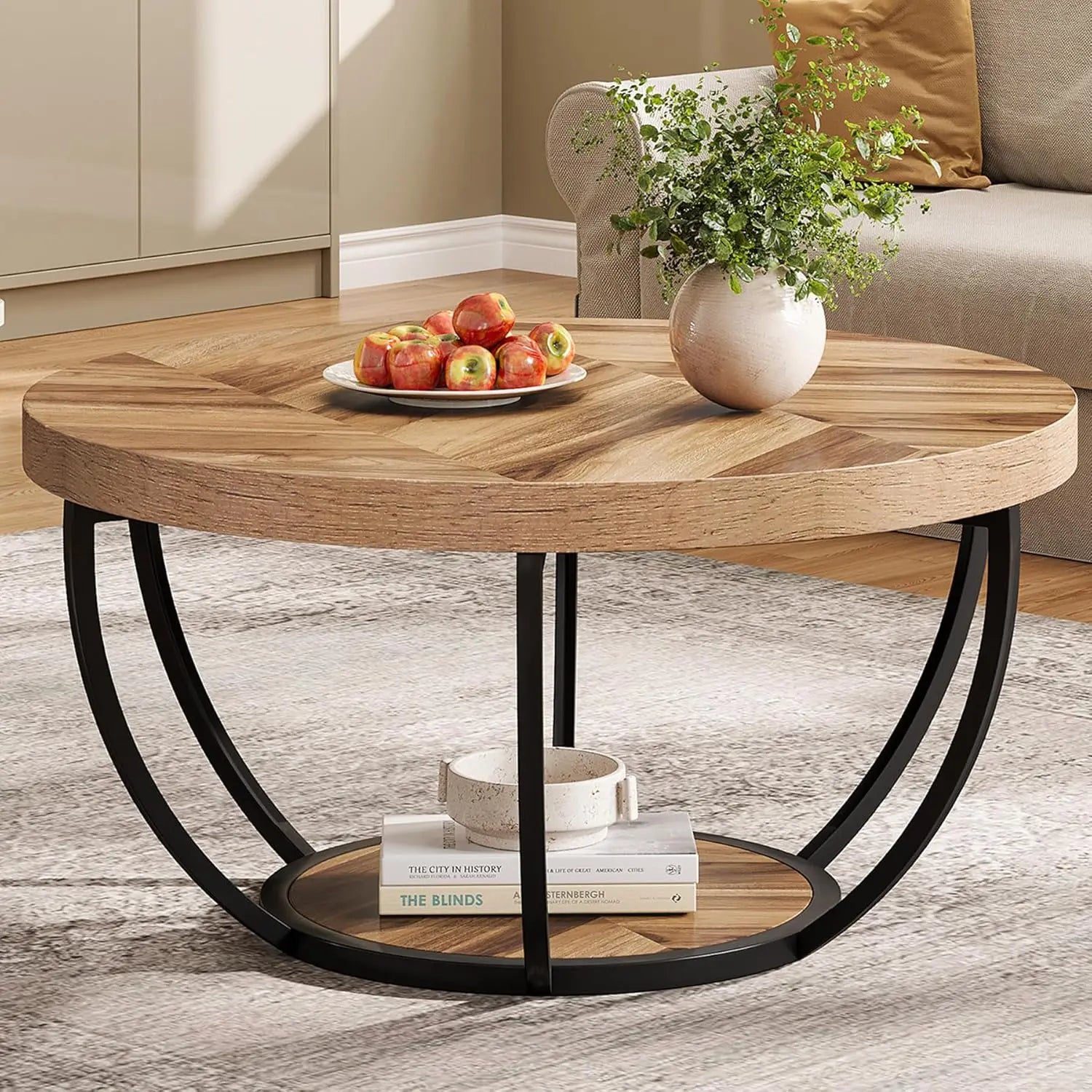 Accent Table-Circle Marble 32 inch – Modern Stylish 2-Tier Center Table