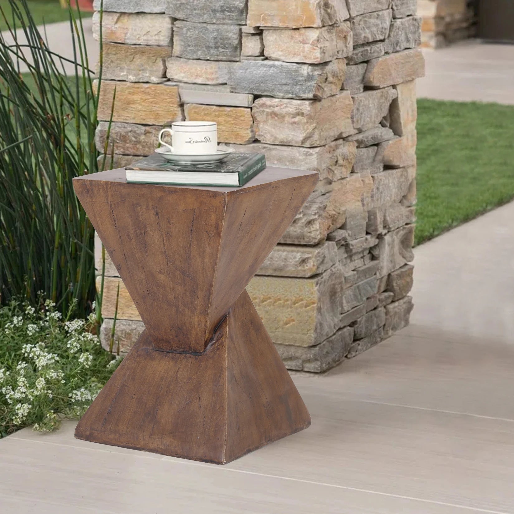 Accent Table-Lightweight Concrete, Modern Geometry Side Table for Indoor and Outdoor,Small Bedside End Table Sofa Vanity Coffee