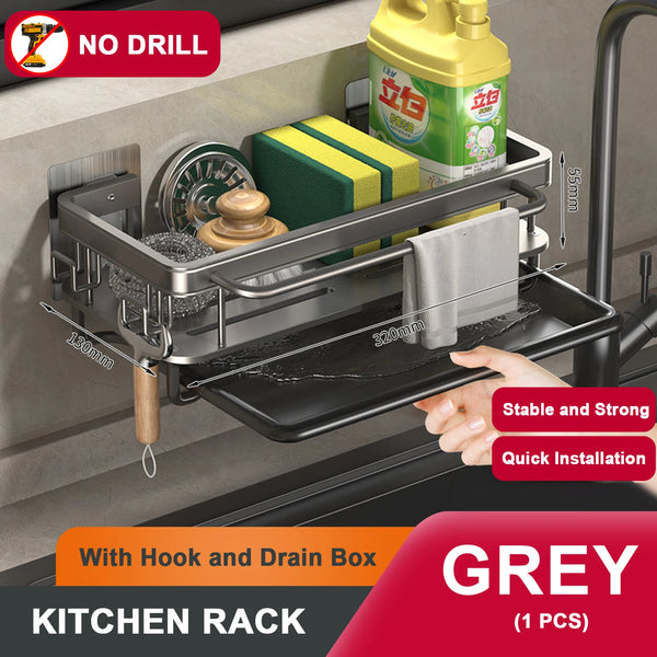 Kitchen-Sink Drain Rack With Tray Aluminum Sink Shelf Soap Sponge Holder Dishcloth Towel Rack Filter Basket