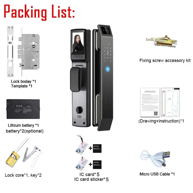 Electronic Door Lock-3D Face Recognition, Unlock Digital Door Lock With Camera FIngerprint Password Unlock Keyless