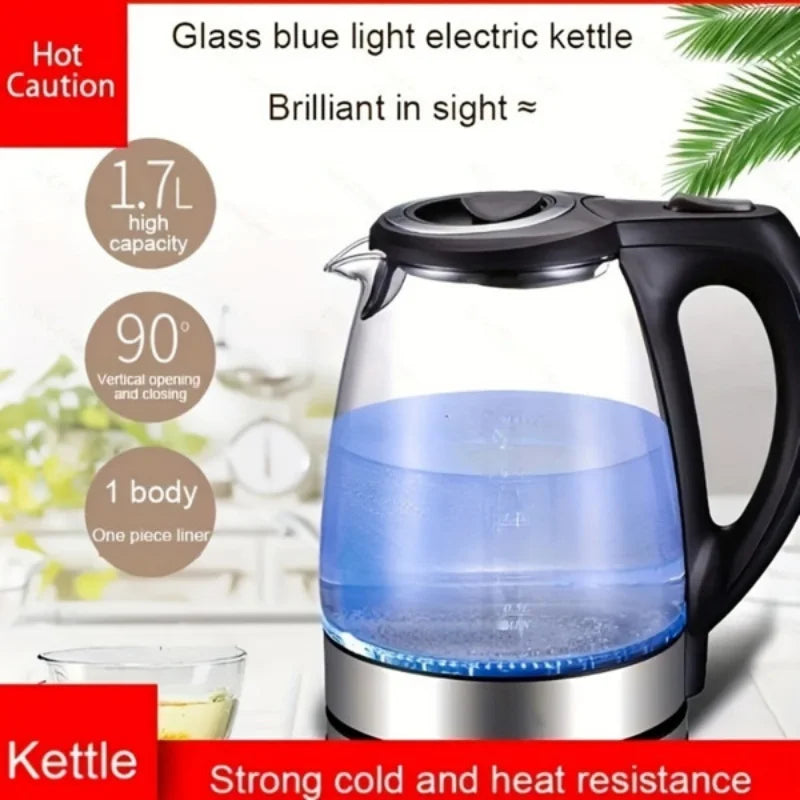 Electric Kettle with Stainless Steel Filter and Inner Lid, 1200W Wide Opening 1.7L Glass Tea Kettle & Hot Water Boiler
