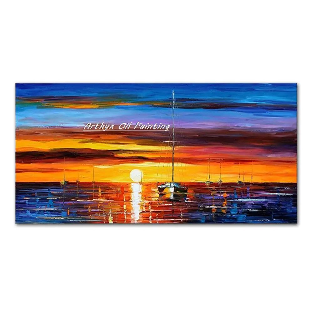 Canvas Art-Hand painted, Night Knife, Oil Painting on Canvas, Modern Abstract Landscape Art Poster, Wall Pictures, Home Decor, Arthyx,Large