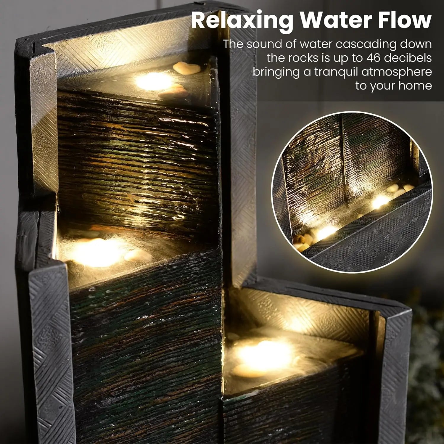 Water Fountain-49.6" H Garden Fountain Outdoor Modern Cascading Indoor Water Fountain Tall Floor - Standing Fountain with Lights, Customized