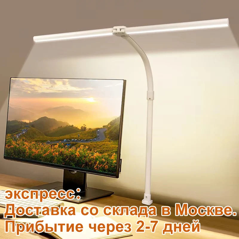 LED Desk Lamp-LAOPAO Double Head LED Desk Lamp Architect Desk Lamps, 24W Brightest, 5 Color Modes, 5 Dimmable, Eye Protection lamp