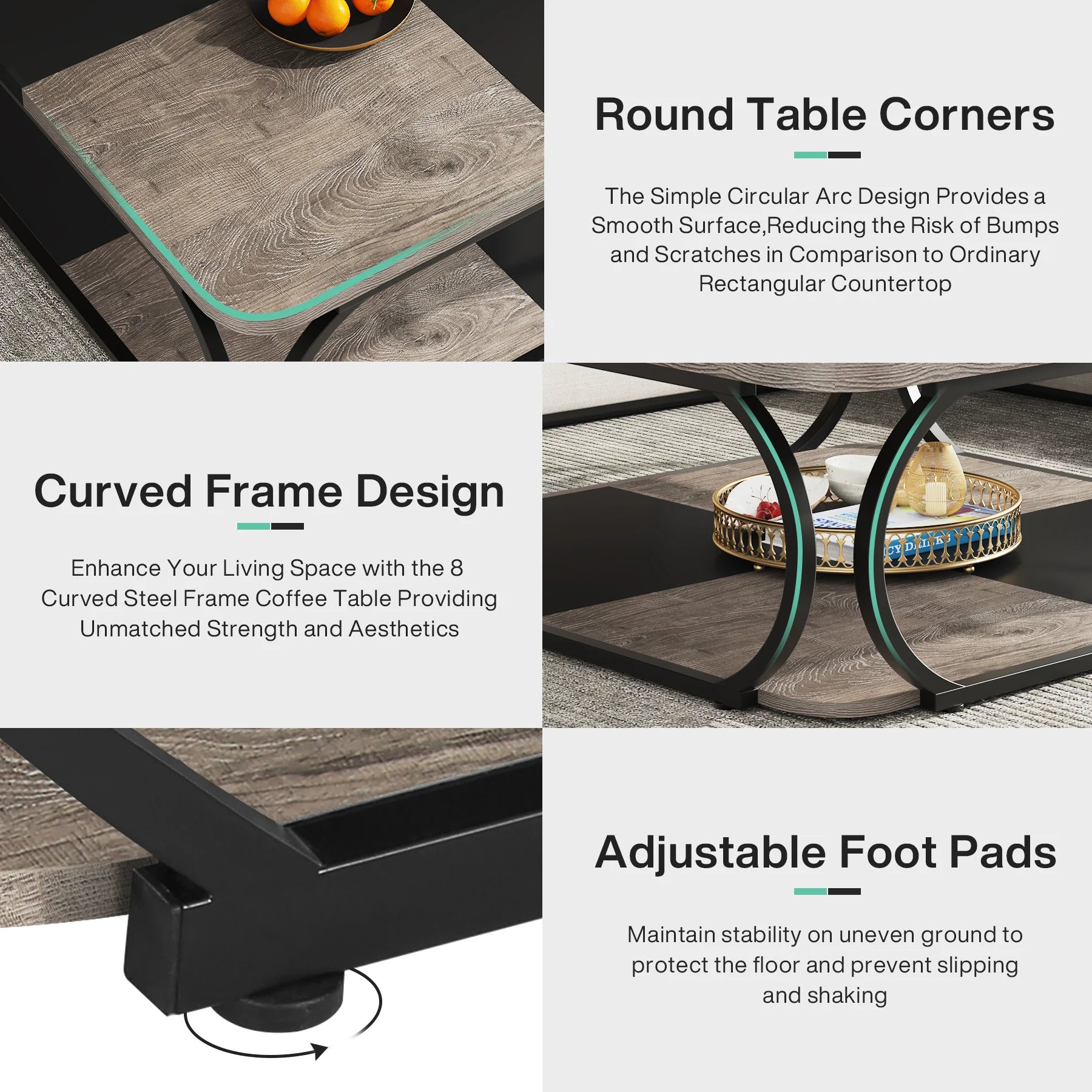Coffee Table-Tribesigns Square Coffee Table, with 2 Tiers, 40 inches, Low Farmhouse Coffee Table, with Wood Storage Shelf, Heavy Duty Metal Curve