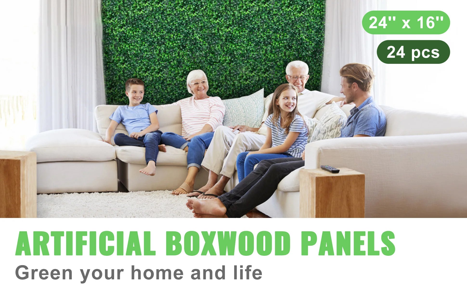 Hedge Wall-Artificial Boxwood Panel, UV 24pcs, 20x20/24x16 in, Boxwood Hedge Wall Panels. Artificial Grass Backdrop, Wall Green Grass, SucceBuy