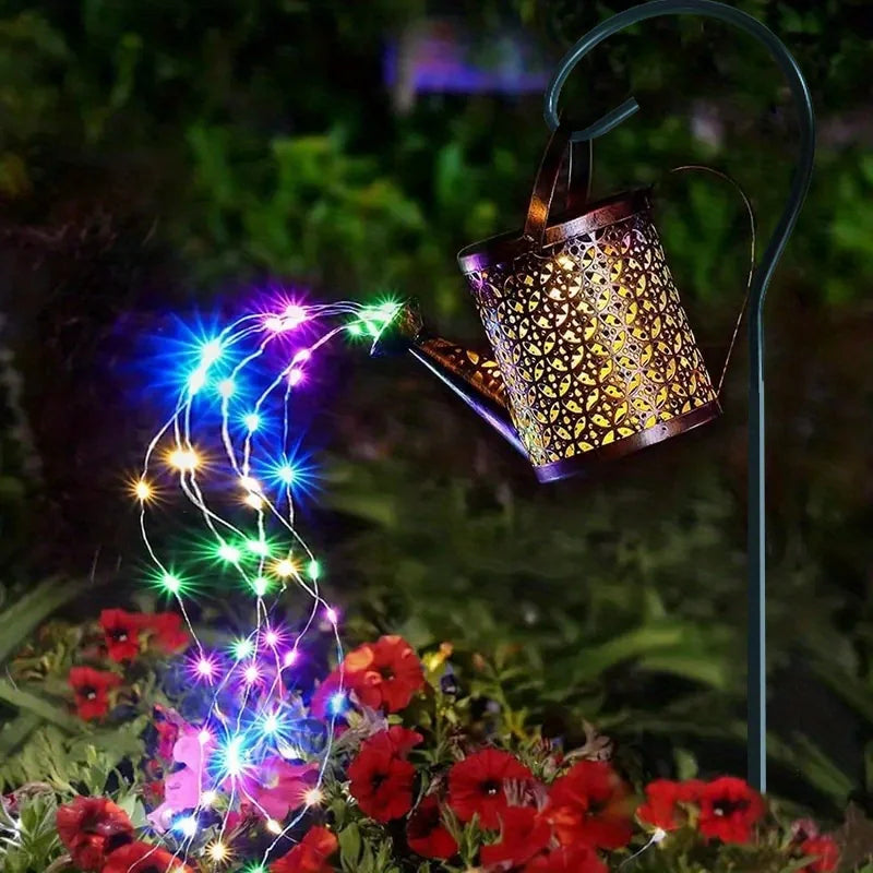 Solar-Powered LED Lamps-Large Retro Metal Lantern, Watering Can, Outdoor Waterproof, Shower Lights, Hanging Star, LED Fairy for Garden