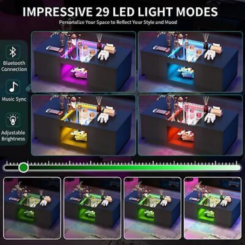 Coffee Table - Modern LED – Rectangle Design with Built-In Charger & Storage Drawers for Living Room