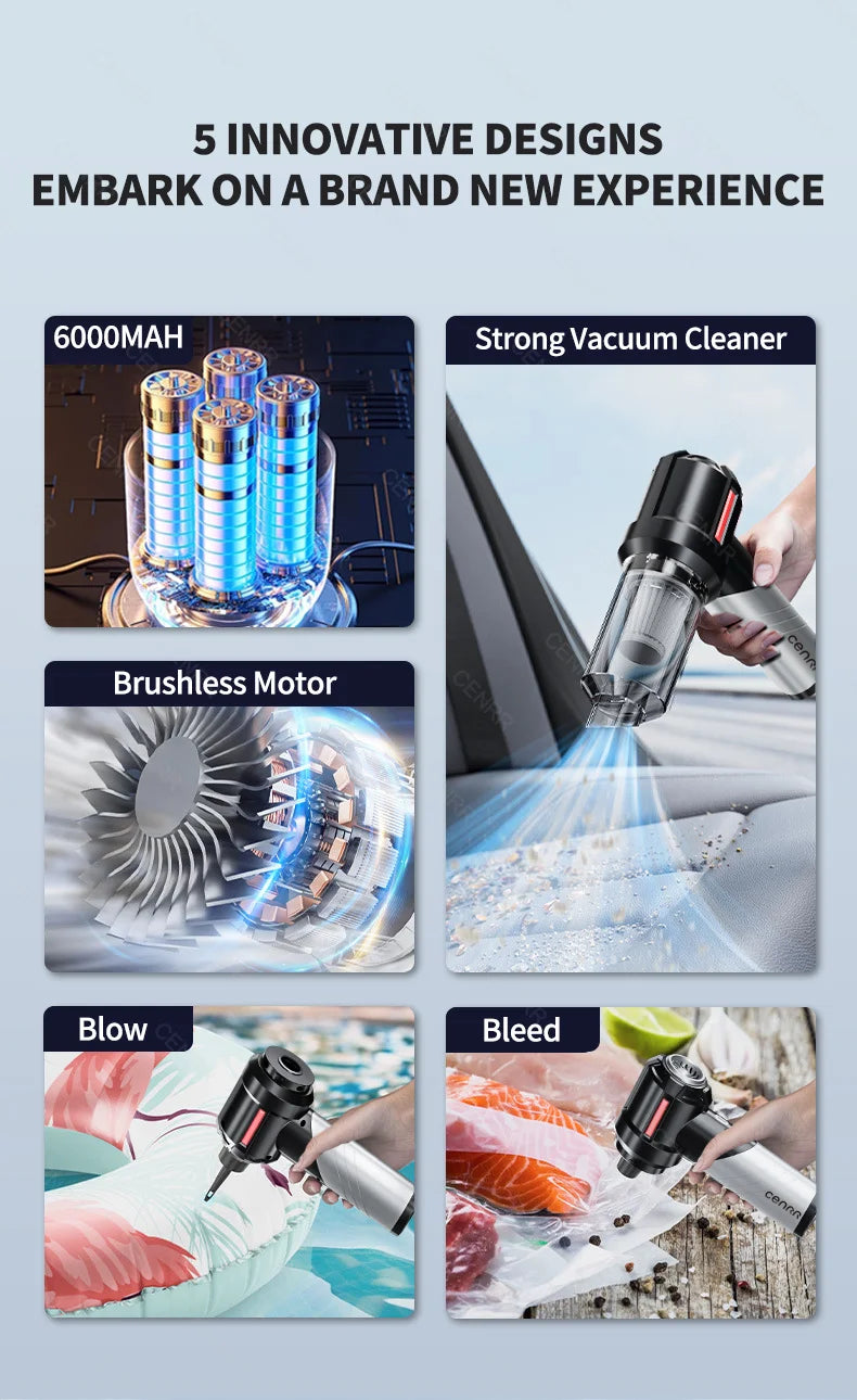 Wireless Car Vacuum-Cleaner High Pressure, Portable Handheld Mini, Strong Suction, CENRR