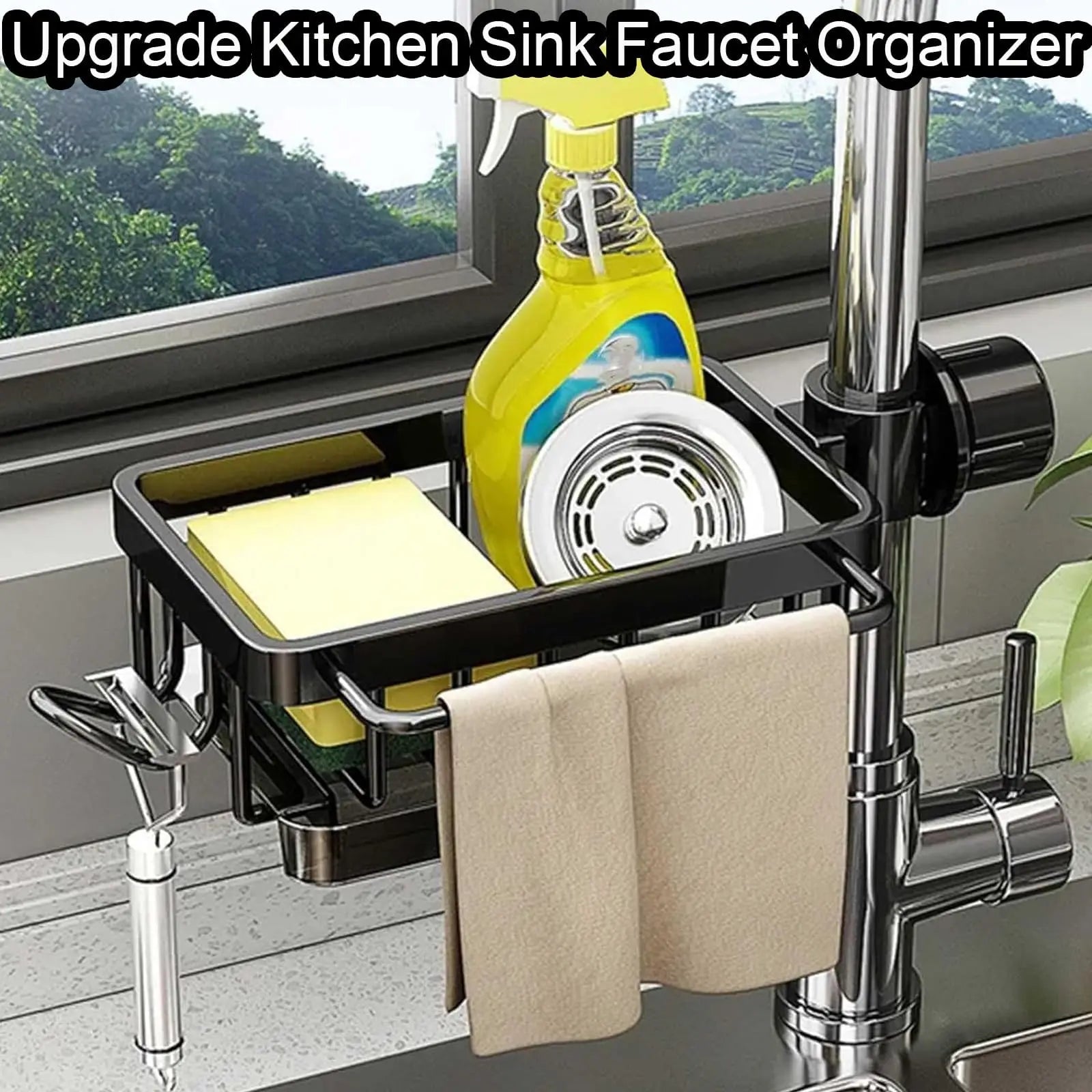 Kitchen Rack-Sink Faucet Organizer, Dish Sponge Holder, Adjustable Over Faucet for 0.7-1.1inch Round Water Pipe Rack