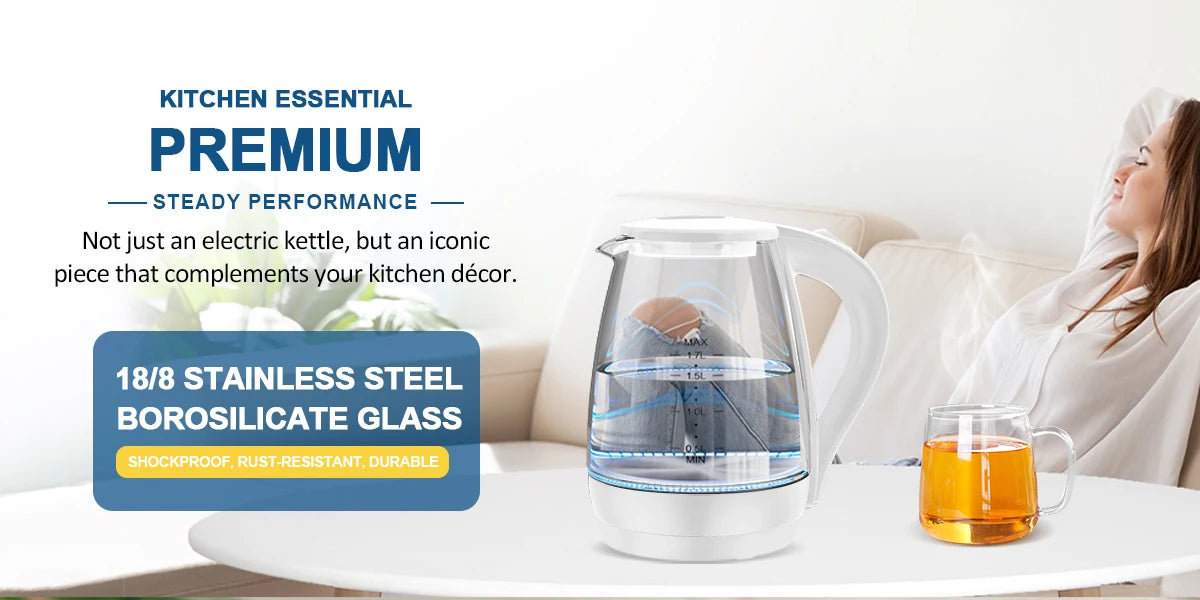 Electric Kettle- Electric Kettle with Water Dispenser - 1.7L Elegant Glass Tea Pot, 1100W Fast Boiling, LED Indicator, Auto-Shutoff