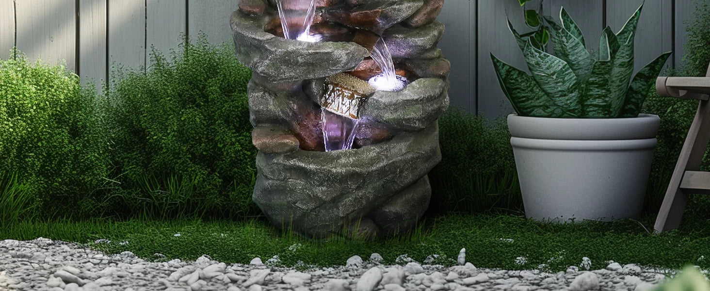 Water Fountain - 6-Tier LED by High Rocks – Soothing Tranquil Garden & Home Accent