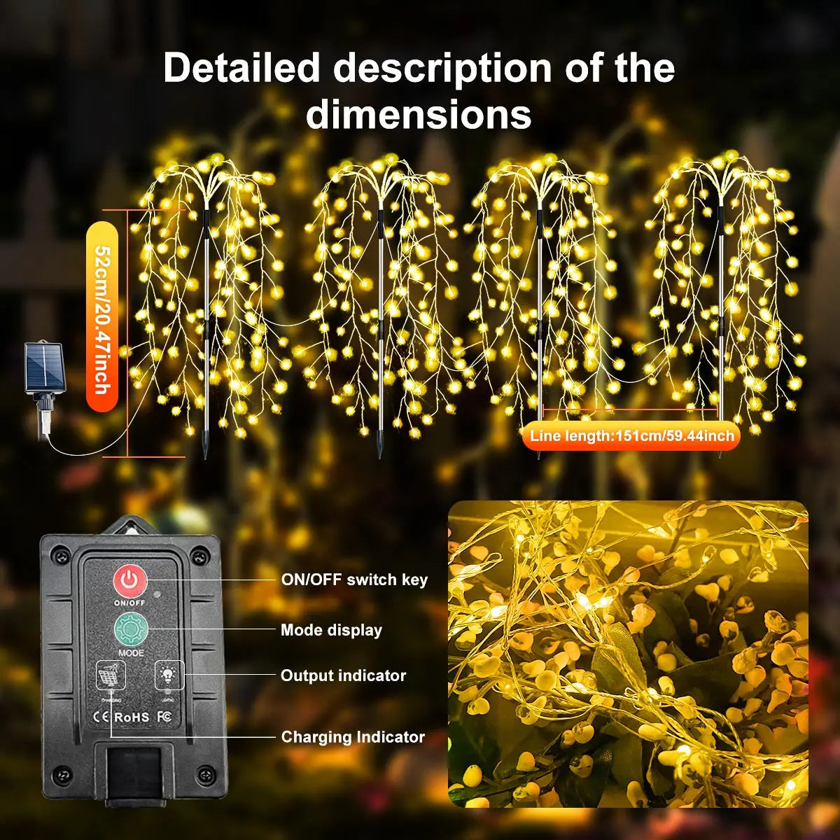 LED Solar Lights-Firecracker Fireworks Lights, 4 Pack, 680 LED, Solar Outdoor Yard, Lawns, Garden Light, Party Landscape Lighting