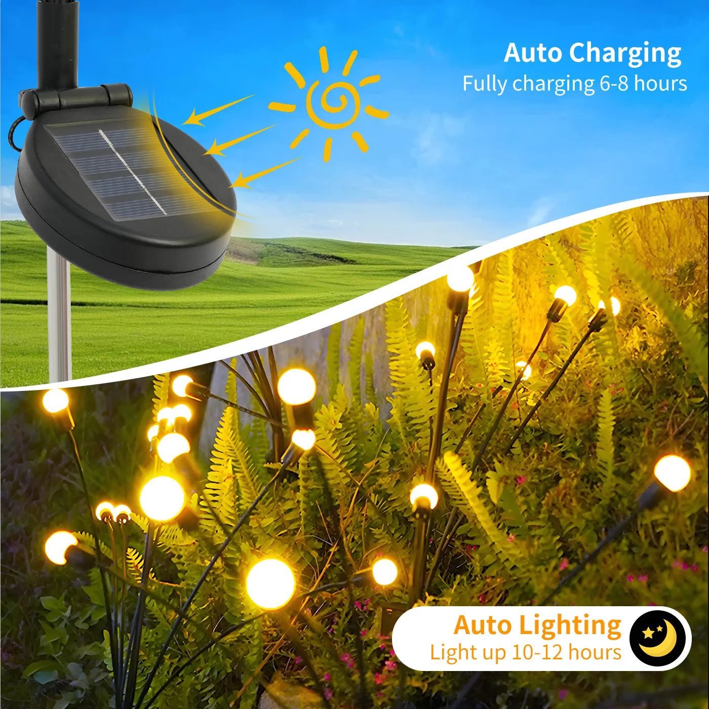 LED Solar Lights-8 Head Firefly Lights, Outdoor Garden Lights, Waterproof High Flexibility, Yard, Patio