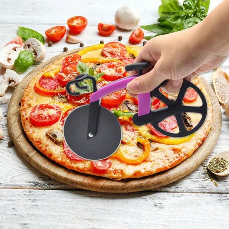 Home Kitchen: Pizza Cutter: Stainless Steel Bicycle Shape Wheel Roller - Fun & Functional Kitchen Tool