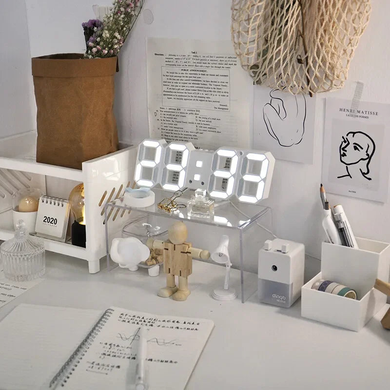 LED Digital Clock-Wall Decoration 3D Glow Night Mode Decoration for Bedroom Adjustable Electronic Watch Room Decor Aesthetics