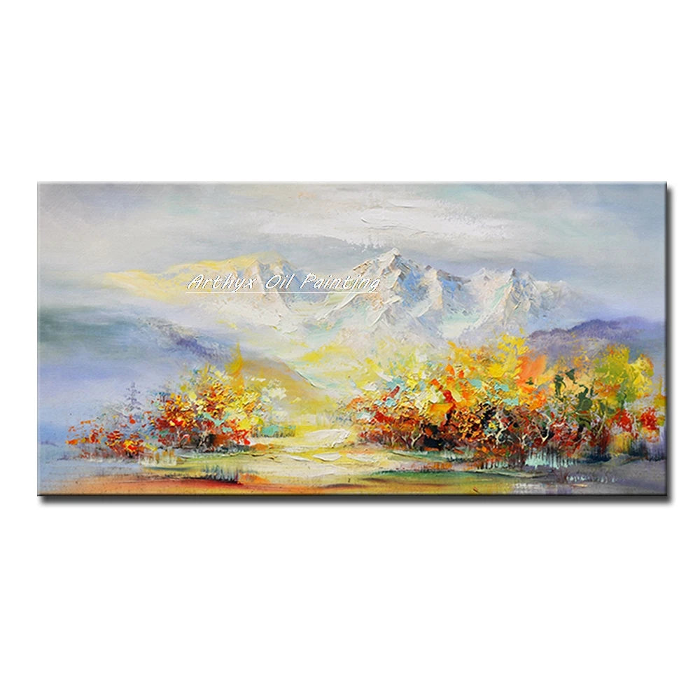 Canvas Art-Hand painted, Palette Knife, Tree, Oil Painting on Canvas, Modern Abstract Landscape Art Poster, Wall Pictures, Home Decor, Arthyx,Large