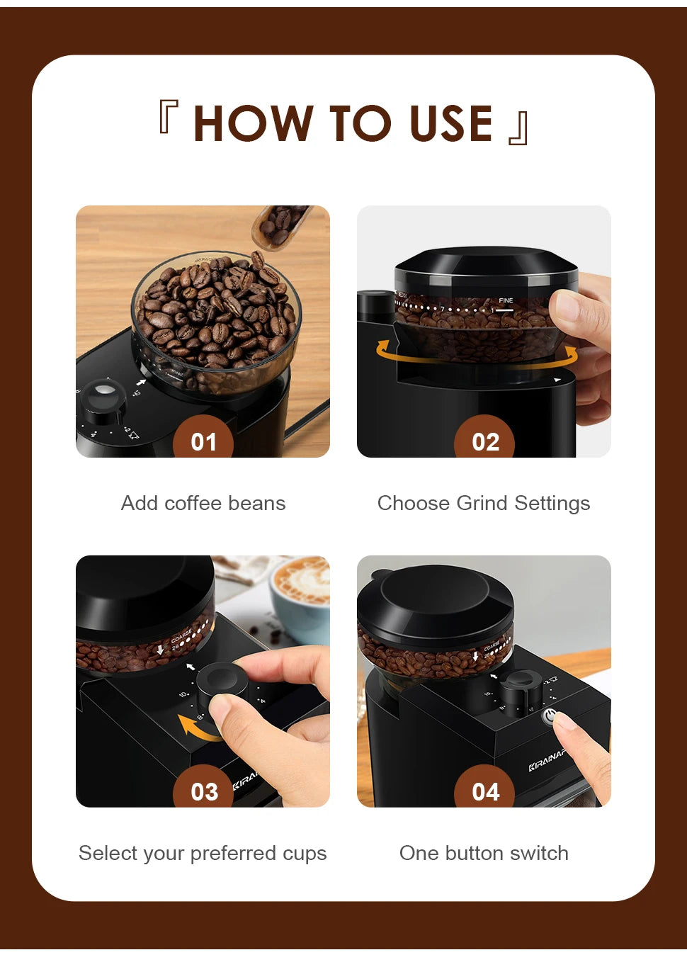 Coffee Grinder-Automatic Burr Mill, Electric Coffee Bean Grinding, 28 Adjustable Gears, Espresso, French Press, Drip Coffee