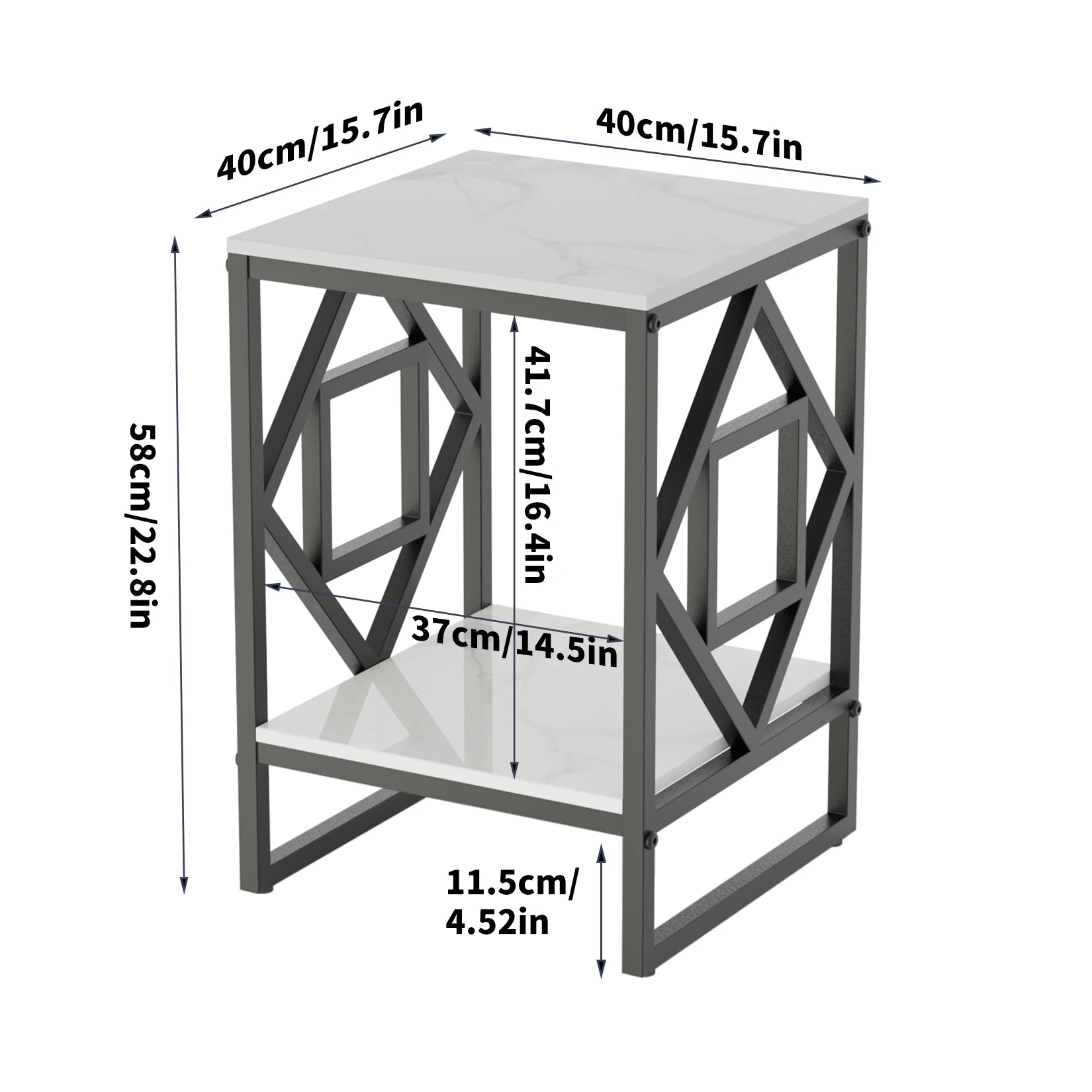 End Table-White Marble Top Side Table, Bedside Nightstand, Black Coated Frame Table