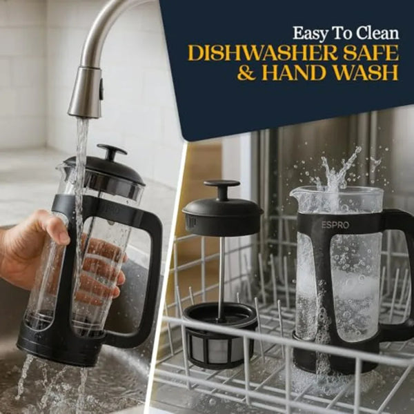 Coffee Maker-French Press, Patented Double Micro-Filte, Grit-Free Brew, Heat Resistant, Borosilicate Glass Coffee