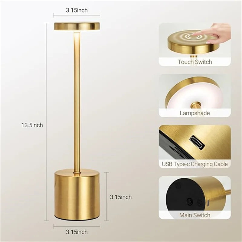 LED Table Lamp – Classic USB Rechargeable – Stepless Dimming Touch Desk Lamp with 3 Colors