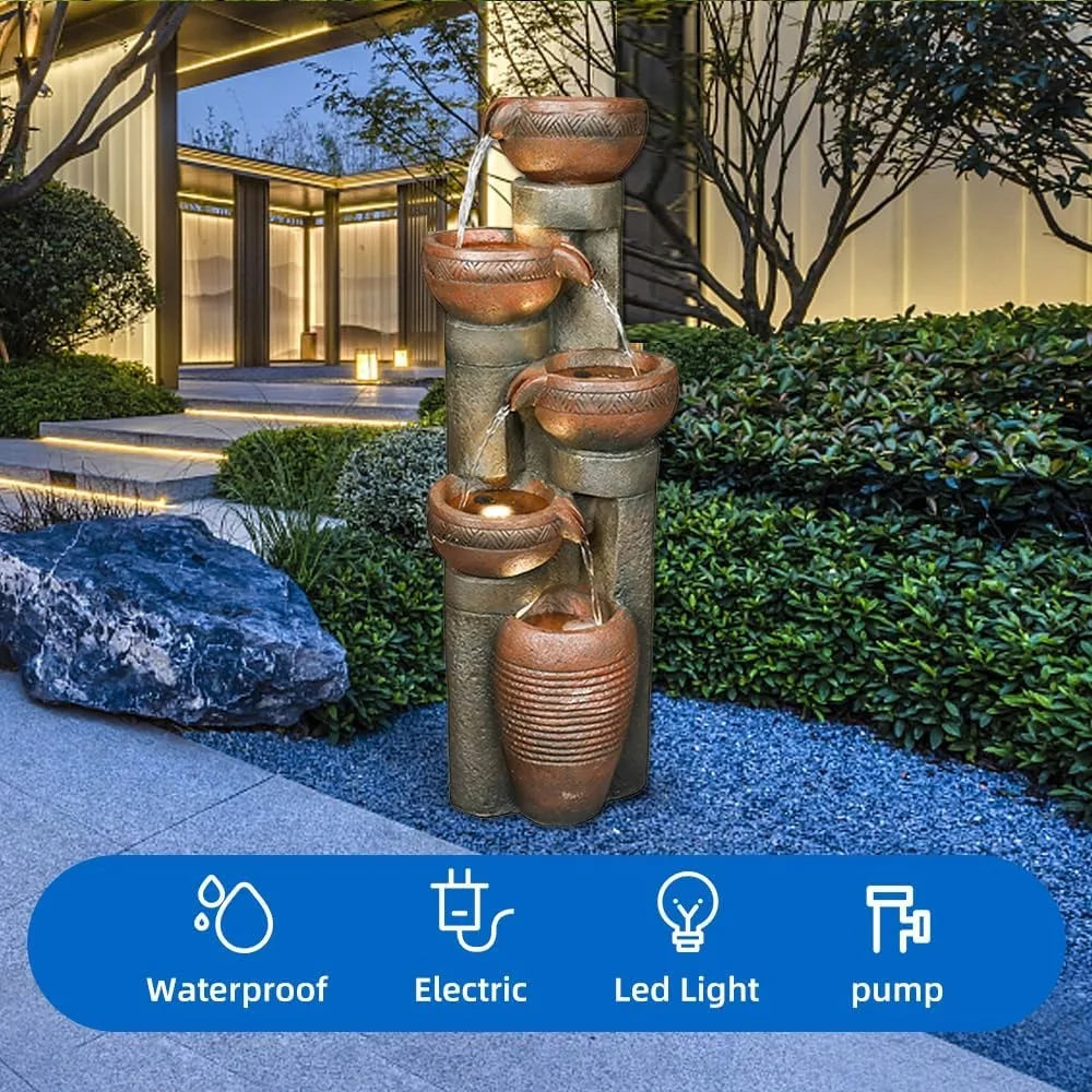 Water Fountain-Outdoor Water Fountain, Resin Fountain for Garden, 5 Tier Floor Patio, Deck, Porch, Backyard and Home Art