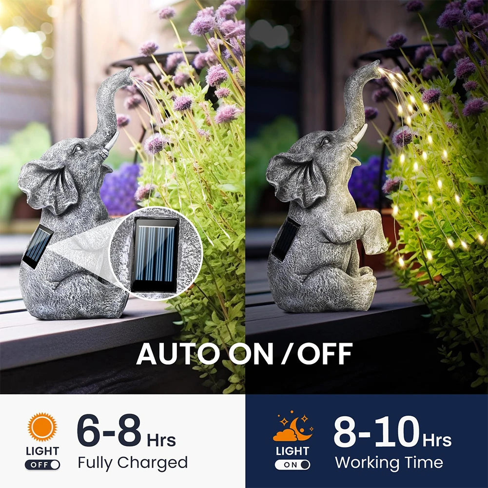 Figurine-Solar Garden Elephant Statue, LED Light Strings, Elephant Figurine, Elephant Sculpture, Yard, Patio and Pathway