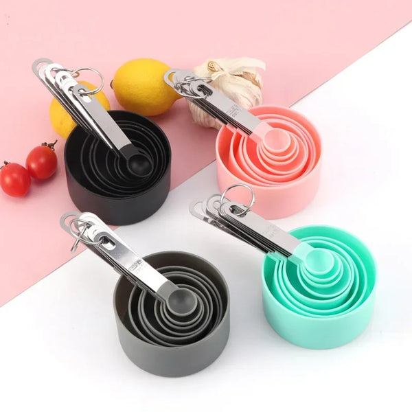 Kitchen Tools-Measuring Cups and Spoons Set of 8 Pcs Nesting Measure with Stainless Steel Hle Dry Liquid Ingredient