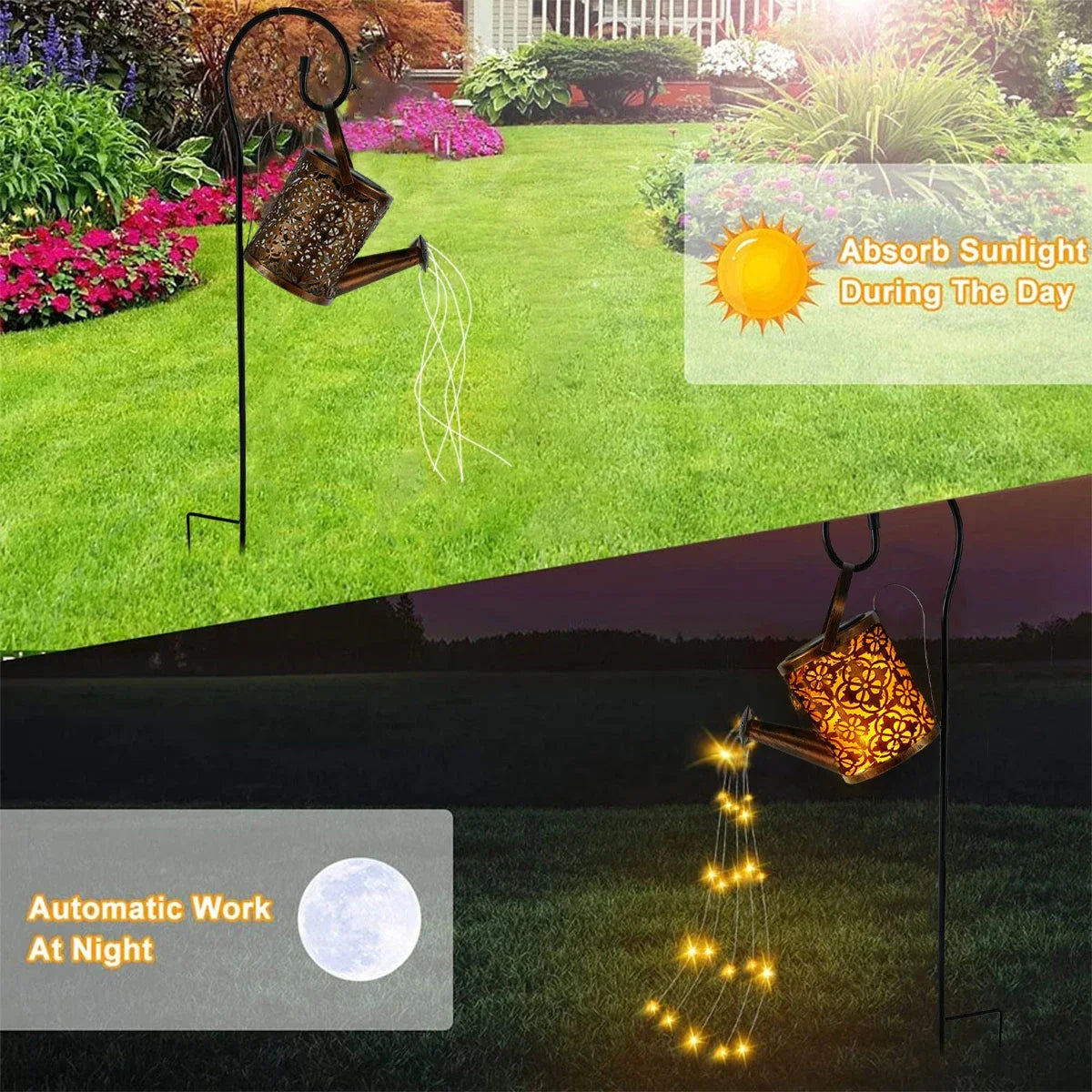 Solar-Powered LED Watering Can Lantern – Waterproof Hanging Kettle Light for Outdoor Garden & Lawn Decor