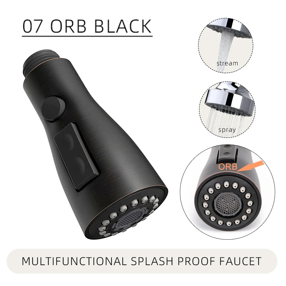 Kitchen Faucet-Head Pull Out Shower Nozzle, G1/2,  Sprayer Bathroom Sink Tap Replacement Accessory Black Silver Golden Head Aerator