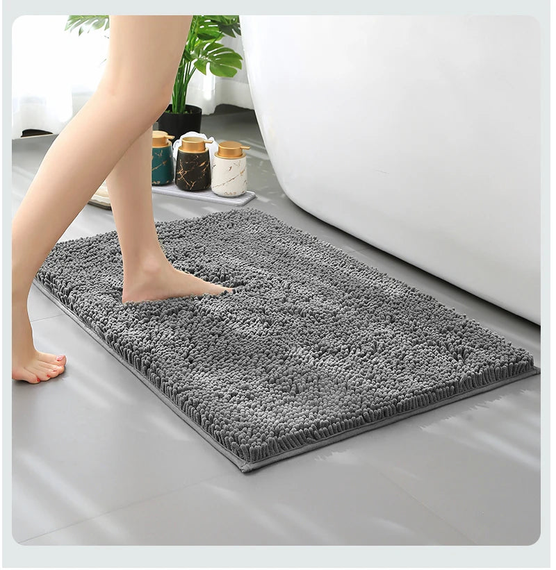 Blue Chenille Bathroom Rug – Super Absorbent, Non-Slip Shower Mat (40×60cm)