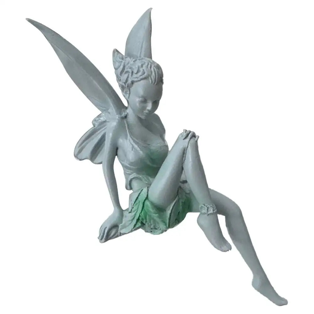 Figurines-Flower Fairy Resin Statue Decoration Outdoor Garden Angel Girl Sitting Figurines Sculpture Landscaping Yard Art Ornament