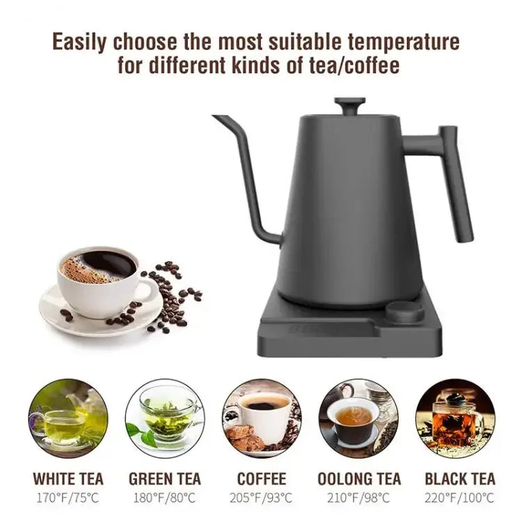 Electric Gooseneck Kettle – 1200W Fast Heating with Temp Control, Ideal for Pour-Over Coffee & Tea