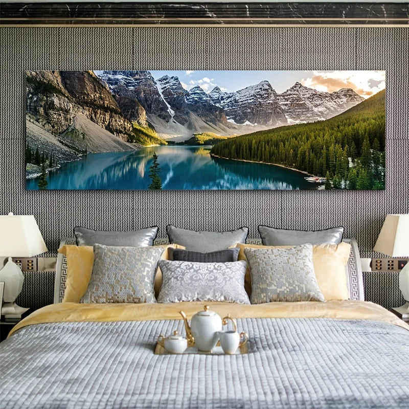Canvas Painting-Landscape Canvas Painting, Lake Forest Mountain Scenery Painting Wall Art Decor Posters For Living Room Bedroom Prints Picture