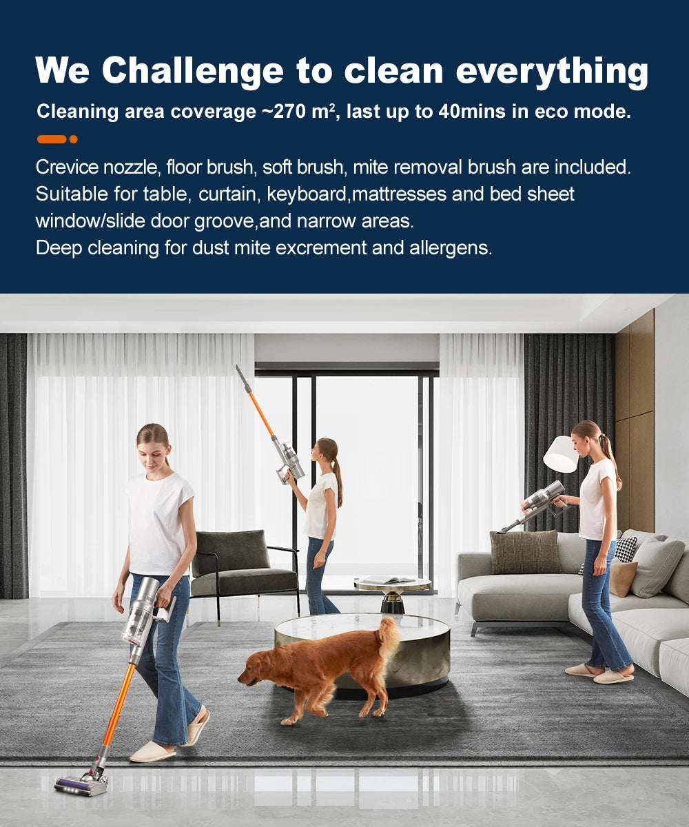 Vacuum Cleaner,Cordless Handheld, 27000PA,Touch Screen,Smart Dust Sensor,Auto Speed Control for Home Bed Carpet Clean