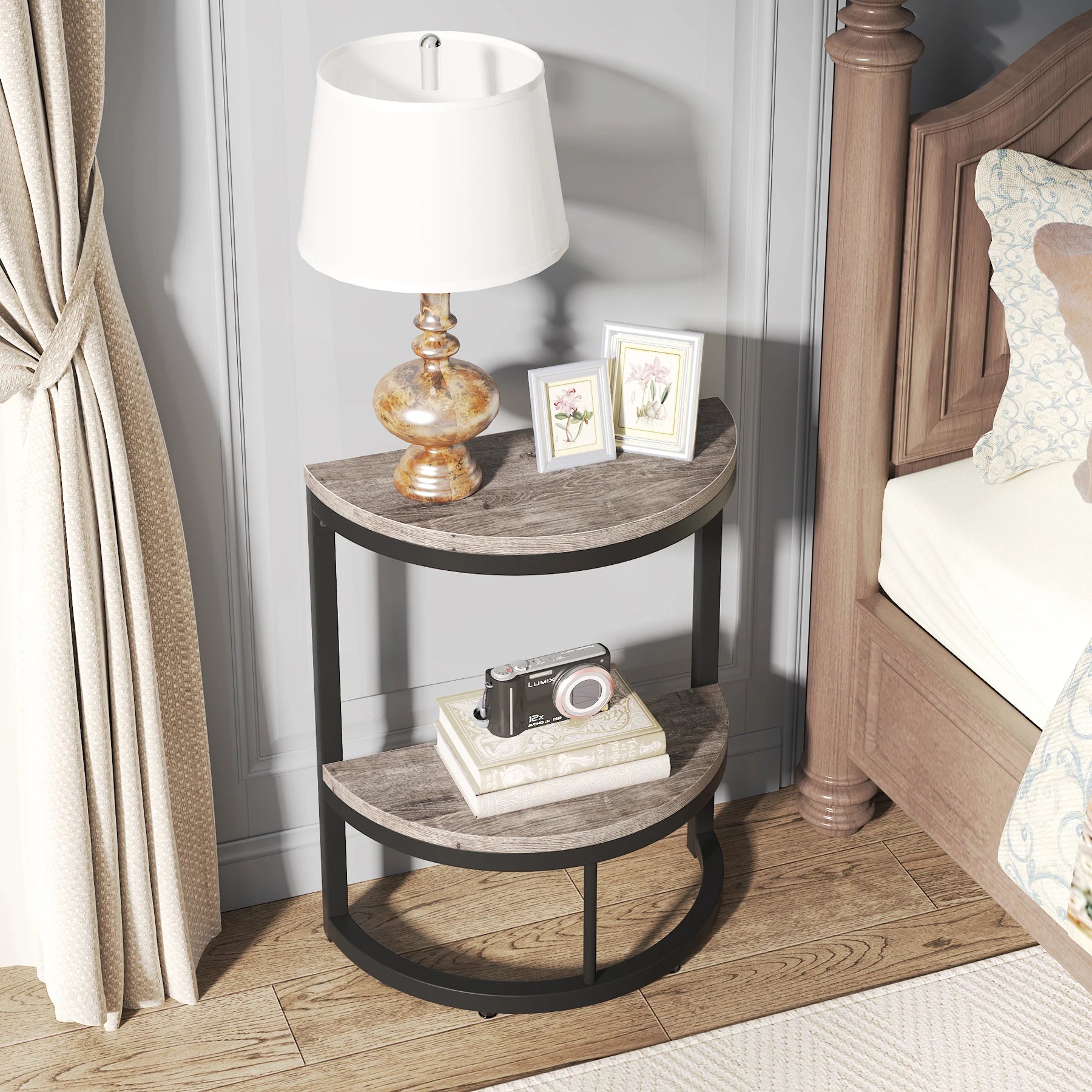 End Table-Semi Circle, Small Half Round, Side Table with Storage Shelf, Accent Table, Slim C Table for Sofa Couch, Tribesigns