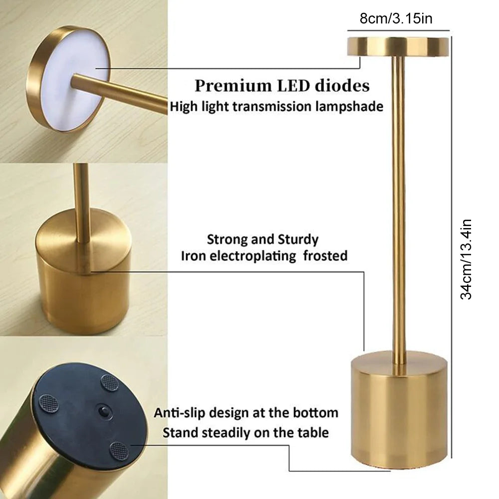 LED Table Lamp – Classic USB Rechargeable – Stepless Dimming Touch Desk Lamp with 3 Colors